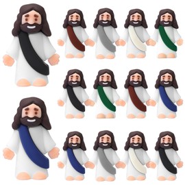 Bememo 12 Pcs Little Jesus Figure Original Rubber Pocket Toys to Hide and Seek March for Jesus Religious Party Favors Sunday School Baptism Gifts(Retro Color)