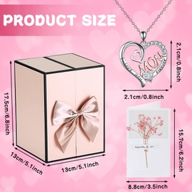 Preserved Flowers Rose with MOM Silver Necklace Birthday Gifts for Mom from Daughter and Son Birthday for Her (Red-A)