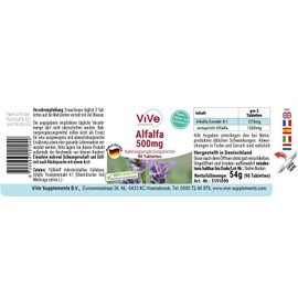 Alfalfa – 90 Tablets – 4x Concentrated Medicago Sativa Extract – No Additives – High Dose and Vegan Quality from Germany ViVe Supplements