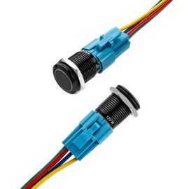 Yakamoz 2Pcs 16mm Latching Push Button Switches, 12V On Off Reset Button with Sockets White LED Wiring Harness, Waterproof Marine Push Button for Car (Black Shell)