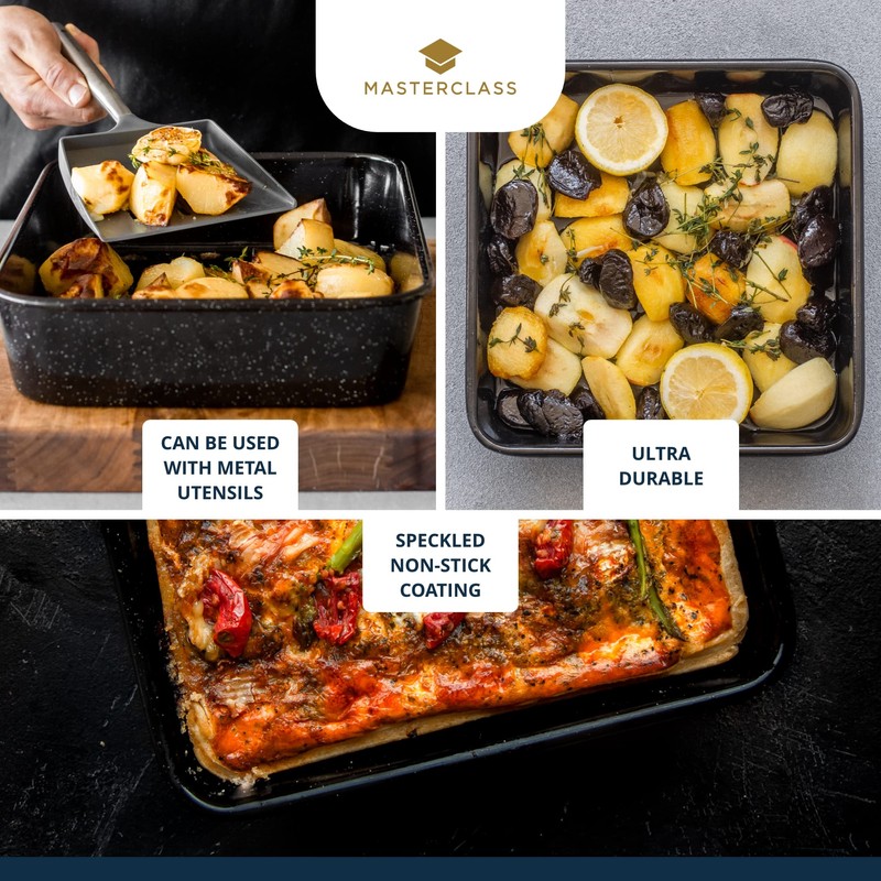 MasterClass Quadratische Emaille-Backform, spülmaschinenfest, Schwarz, 23 x 23 x 4