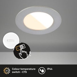 BRILONER BRILONER ?C Set of 3 LED recessed spotlights 230V, LED bathroom spotlights IP44, ceiling spotlights, spots, flat ceiling spotlights, light color adjustable, matt chrome