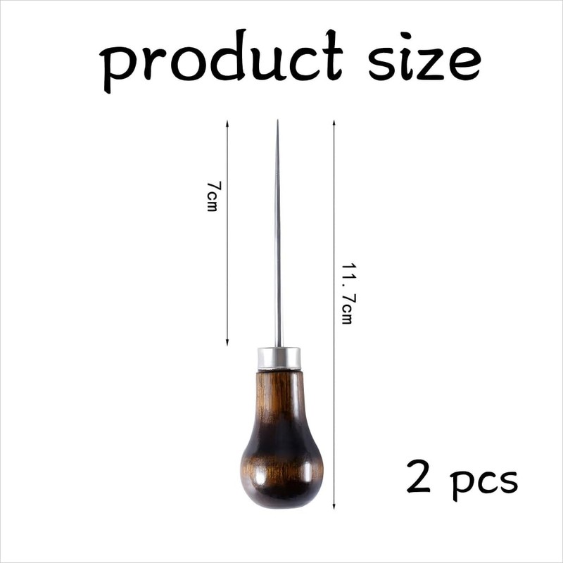 2 Pcs Wooden Handle with Gourd Shape Awl Tool Alloy,Leather