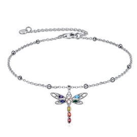 POPLYKE Dragonfly Anklets for Women Sterling Silver Double Layered Chain Frog Anklets for Girls Frog Jewelry Gifts