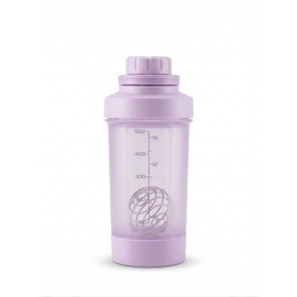 Shaker Mezclador 500 ml con Bola Metálica, Tapa Antiderrames, Graduado en oz y ml, para Gym y Proteínas (Morado)