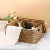 Hipiwe Rattan Basket With Lid Rectangular Lidded Basket Natural Hand-Woven