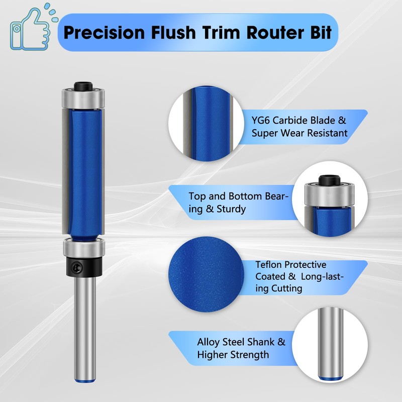 Pynsseu 4 Pcs Flush Trim Router Bits 1/4 Inch Shank
