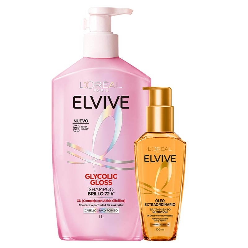 LOral Paris Elvive Glycolic Gloss Shampoo Pump 1L con cido
