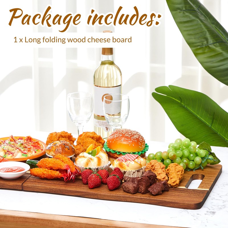 FoldTier Large Acacia Charcuterie Board with Handles 33 x 12