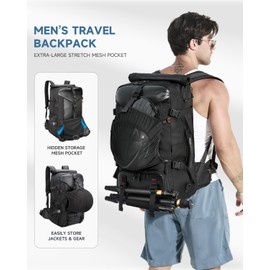 SWICKY Travel Laptop black backpack 50L ，carry on Flight Approved Luggage Hand Water-resistant Lightweight Business Rucksack，Durable Large big Weekender Bag Daypack Fits 17.3 Inch Laptop