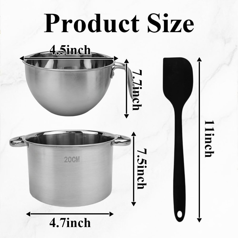 Double Boiler Pot Set with Silicone Spatula, 2000ML/2.1 QT Chocolate