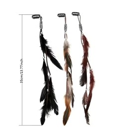 12 Pcs Clip in Hair Feathers Extensions Kit 14 in Long Boho Feather Hair Clips for Women, DIY Hippie Festival Accessories, Tribal Headdress for Mardi Gras Cosplay Party (Black, Brown, Yellow)
