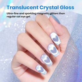 Beetles Blue Cat Eye Gel Polish, 15ML Light Blue Glass Cat Eye Glitter Gel Polish with Magnet Shimmer Translucent Sheer Color Soak Off UV Frosted Galaxy Series French Nail Art Gift for Women
