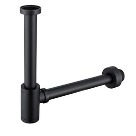 SWHYGER Contemporary Solid Brass Bottle P Trap Round 1 1/4 With 11.81 inch Slip Joint Extension Tube Basin Sink Waste Drain P Trap For Kit,Matte Black.