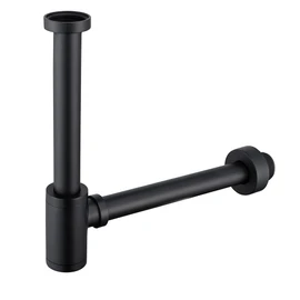 SWHYGER Contemporary Solid Brass Bottle P Trap Round 1 1/4 With 11.81 inch Slip Joint Extension Tube Basin Sink Waste Drain P Trap For Kit,Matte Black.