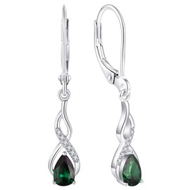YL Infinity Dangle Drop Earrings Sterling Silver Leverback Teardrop Earrings Created Emerald Twisted Jewelry