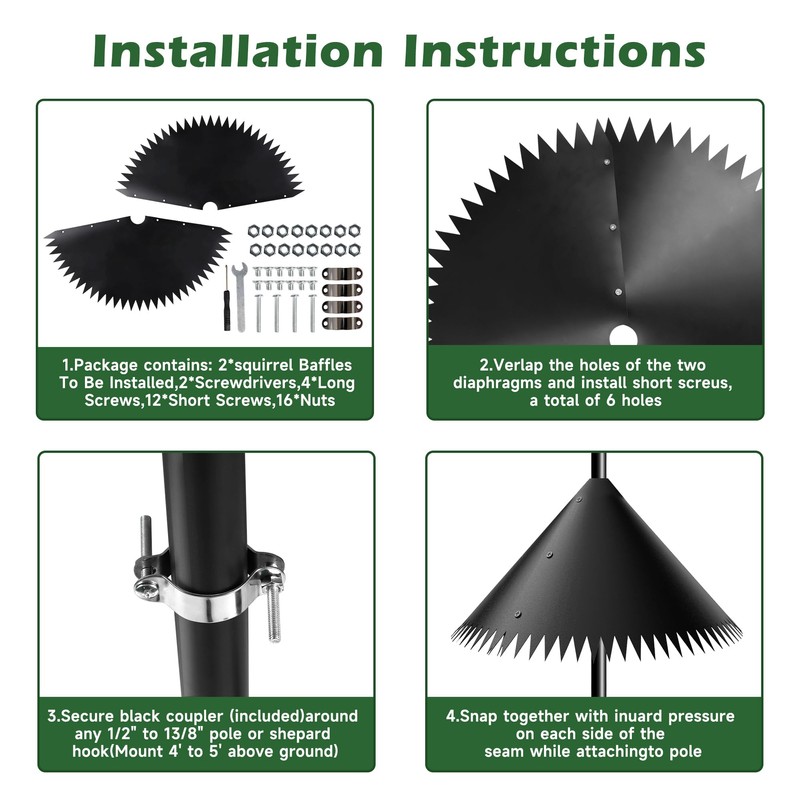 2 Pack 19 Inch Squirrel Baffle for Bird Feeder Pole,Waterproof