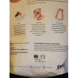 San Francisco Salt Company Epsoak Epsom Salt 5 Lb Resealable Bulk Bag, Magnesium Sulfate USP. Unscented, Ma