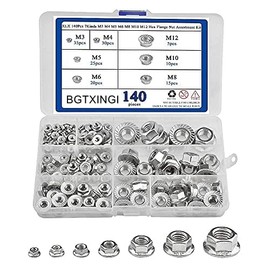 BGTXINGI 140 Pieces 7 Types 304 Stainless Steel M3 M4 M5 M6 M8 M10 M12 Stainless Steel DIN6923 Hex Flange Nuts Assortment Kit with Moulded Teeth for Slip Resistance and Anti-Loose