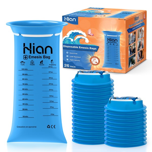 Hion Vomit Bags Disposable – 26 Pack 1000ml Emesis Bags