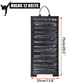 JUXYES Wall Hanging Martial Arts Belts Organizer for 12 Belts, Portable Karate Belt Display Holder with Medals Hanging Stick, Lightweight Taekwondo Belt Organizer for Martial Arts Learners