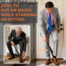 ZOMAKE Shoe Horn Long Handle for Seniors, 16.5 Inch Extra Long Metal Shoehorn for Boots, Men, Women, Kids