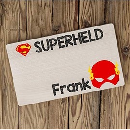 Personalisiertes Frühstücksbrettchen Superheld-Flash | Vesperbrett für Kinder mit Namen | Individuelles Brettchen mit Superhelden aus Holz in Farbe gedruckt
