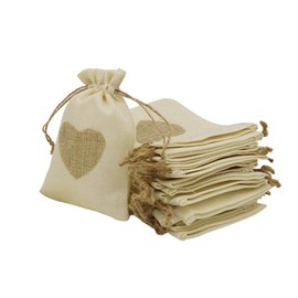 Shintop 30pcs Burlap Bags - Burlap Drawstring Pouches Wedding Gift Bags Jewelry Candy Pouch Bags for Wedding Shower Birthday Christmas Party Favors DIY Craft (Beige with Brown Heart)