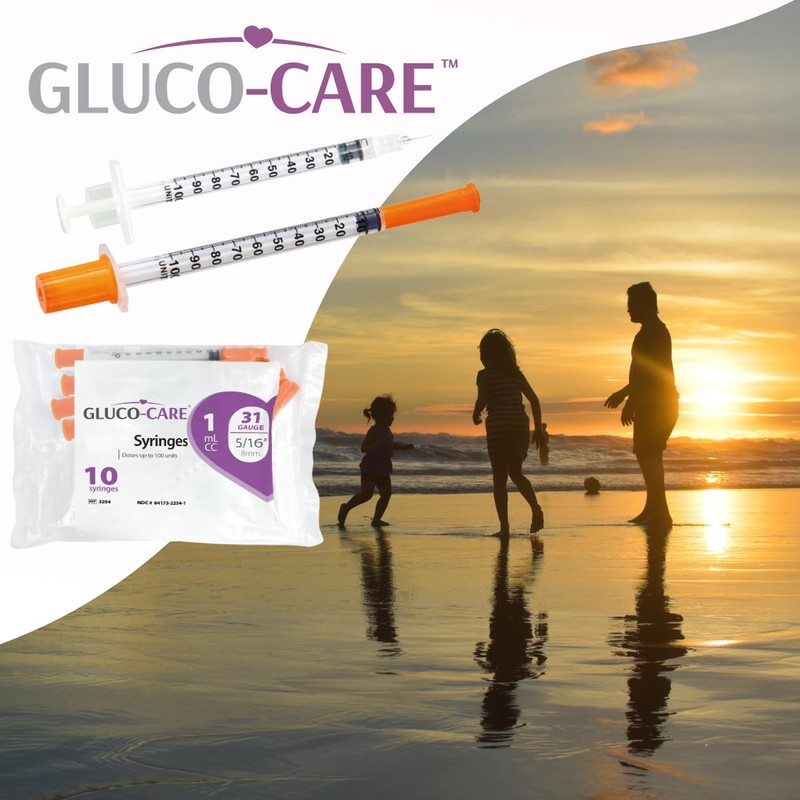 GLUCO-CARE 1 ml/cc Syringes 31G x 5/16’’ (8mm), Orange Cap,