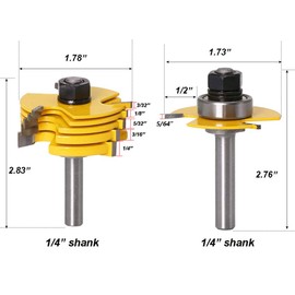 Bestgle 1/4 Inch Shank Slot Cutter Router Bits Adjustable 3 Wing Slotting Cutter Router Bit Set with 6 Different Cutting Lengths 5/64", 3/32", 1/8", 5/32", 3/16", 1/4" for DIY Woodworking