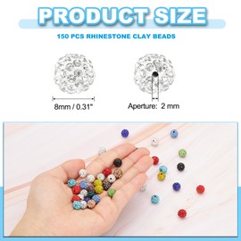 PATIKIL 8mm Rhinestone Beads, 150pcs Clay Rhinestone Beads Disco Ball Beads Diamond Spacer Beads Crystal Sparkle Shiny Round Bulk, White