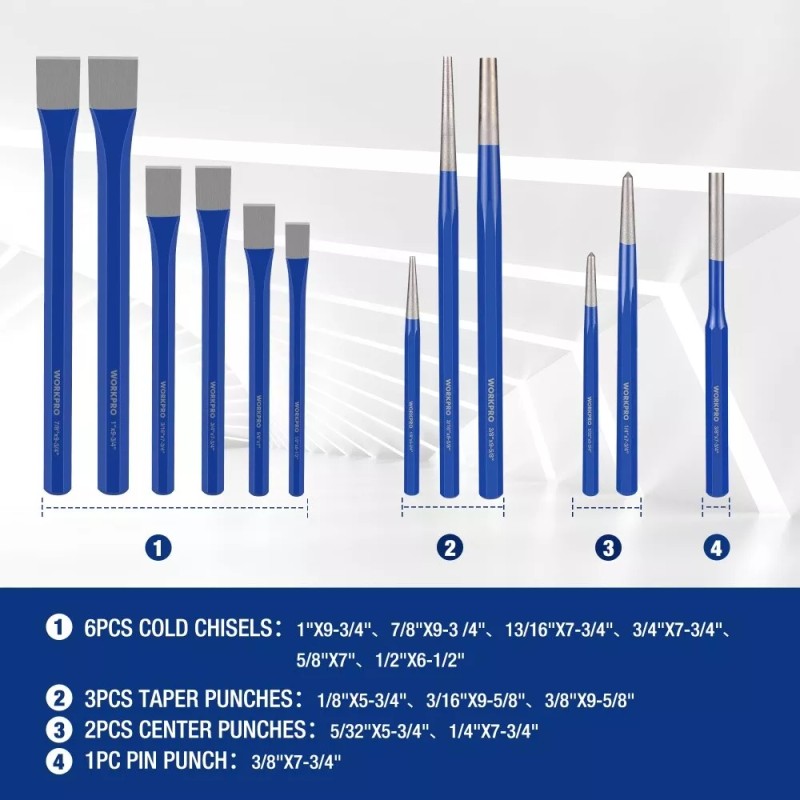 WORKPRO 30PIECE Heavy Duty Punch Chisel Taper/Center/P