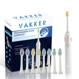 Vakker UltraSonic Electric Toothbrush 8 Brush Heads Pack 5 Modes Waterproof