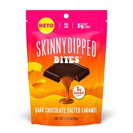 SKINNYDIPPED Dark Chocolate Salted Caramel Bites, 1g Sugar per Piece, Keto Friendly, No Stevia, Gluten Free, 4 Pack
