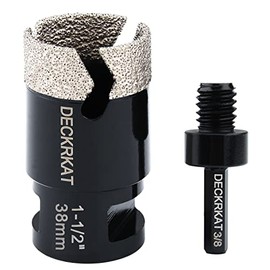 1-1/2” Diamond Core Drill Bit 38mm Vacuum Brazed Hole Saw with Cutting Flutes for Granite Quartz Porcelain Tile Hard Materials 5/8-11 Female Thread & 3/8” Hex Shank Adapter Fit Angle Grinders & Drills