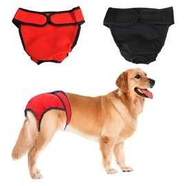 NACOCO 2 Pack Female Dog Diapers for Small Medium and Large Dogs, Adjustable and Leakproof Doggie Sanitary Panties, The Harassment of Pants and Safety Pants, Black&Red (L)