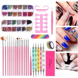 Nail Art Dekorationen & Nagelpinsel Set, Nail Art Pinsel Set, Nageldesign Zubehör, Nägel Pinsel Strasssteine Glitzer Nageldesign Dotted Pen für Nagelkunst Maniküre Set