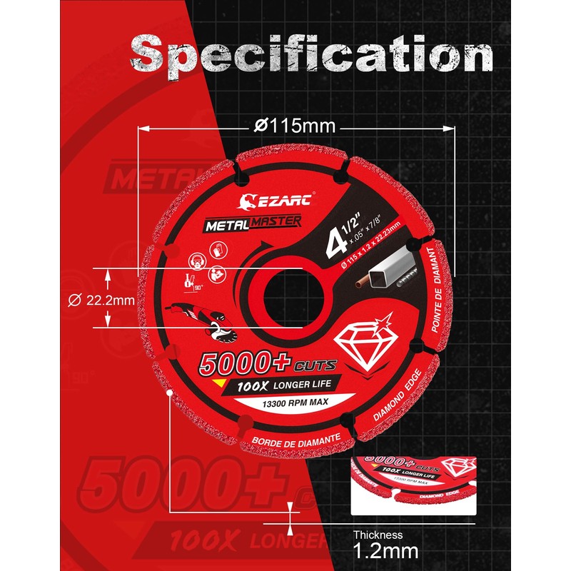 EZARC Diamond Cutting Wheel 4 1/2 x 7/8 Inch for