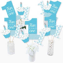 1st Birthday Boy - Fun to be One - First Birthday Party Centerpiece Sticks - Table Toppers - Set of 15