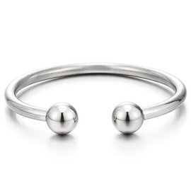 COOLSTEELANDBEYOND Elastic Adjustable Stainless Steel Ball Cuff Bangle Bracelet for Men Women Polished