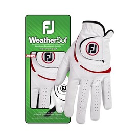 FootJoy WeatherSof Men's Golf Glove, Left Hand (for Right Handed Golfer), White/Red, S EU