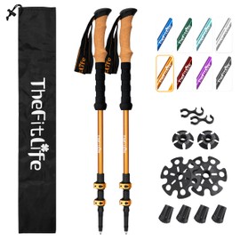 TheFitLife Trekking Poles for Hiking and Walking - Lightweight 7075 Aluminum with Metal Flip Lock and Natural Cork Grip, Walking Sticks for Men, Women, Collapsible, Telescopic, Camping Gear