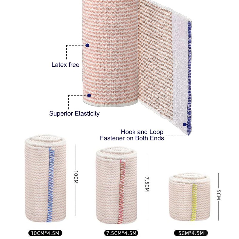 Elastic Bandage Wrap with Self-Closure, 3 Pcs(1x2”, 1x3", 1x4") Compression