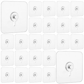 Qianyu 24 Pcs Heavy Duty Single Nail Free Picture Hangers Without Nails Reusable Adhesive Wall Hangers No Damage Wall Hooks Hanging Waterproof Screw Free Sticker for Kitchen Bathroom Home Office Key