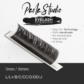 Paola Studio - Eyelash Extensions Easy Fan Technology Curvature C,CC,D,DD,J,L,L+ 0.07mm From 7 to 18mm Make Eyelash Clusters and Mega Volume 3D,4D,5D,6D,10D Quickly and Simple (D 0.07, 18MM)