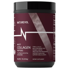 NATUREVOL Multi Collagen Peptides Powder – Hydrolyzed Types I, II, III, V, X with Biotin, Vitamin C & Hyaluronic Acid | Hair, Skin & Joints Support for Women & Men | Unflavored - 1 lb (41 Servings)