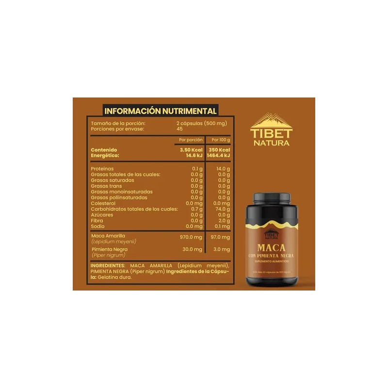 Maca con Pimienta Negra Cápsulas Tibet Natura Suplemento Nutricional