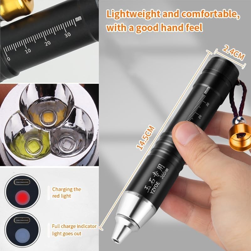 YZYOE Three Light Source Rechargeable Jade Identification Flashlight, LED Jewelry