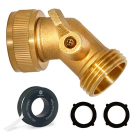 Morvat Garden Hose Elbow with Solid Brass 45 Degree 3/4" FHT x 3/4" MHT with ON/Off Shutoff Valve, Water Hose Elbow Connector with Swivel Connection For Easy Connection, Incudes Tape & 2 Extra Washers