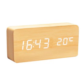 ThreeH Digital Alarm Clock 3 Alarm Setting Voice Control Wooden Desk Alarm Clock with Temperature Display for Home Kitchen Office Desk Clock AC11 Yellow_White